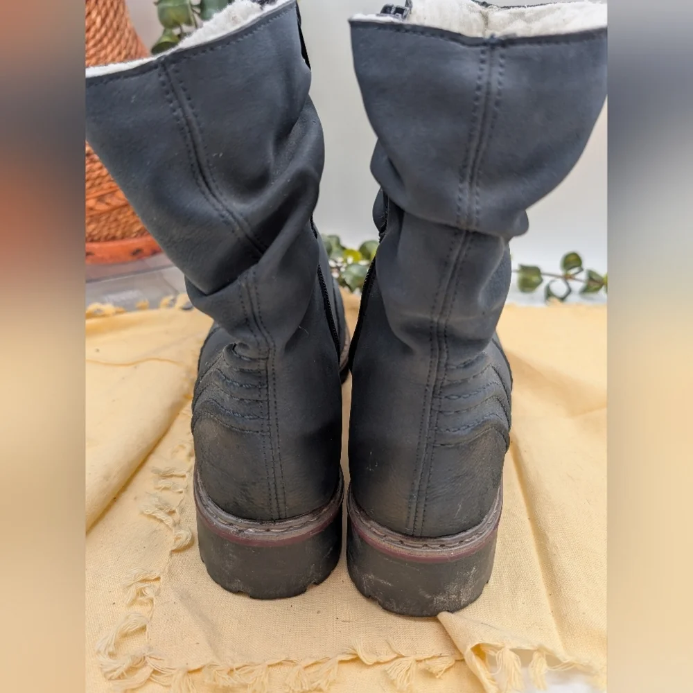 Rieker Women’s Ankle Boots Blue Fleece Lined Side Zip Comfort Shoes Size 42/11 M